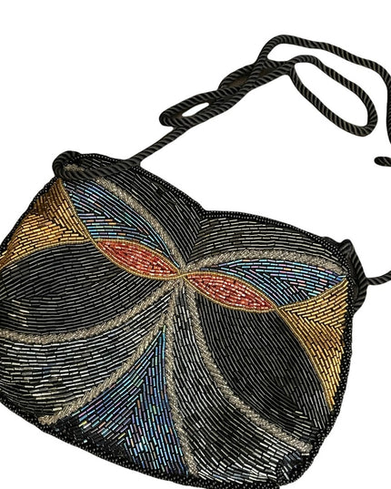 Vintage 1980s seed beed evening butterfly design purse