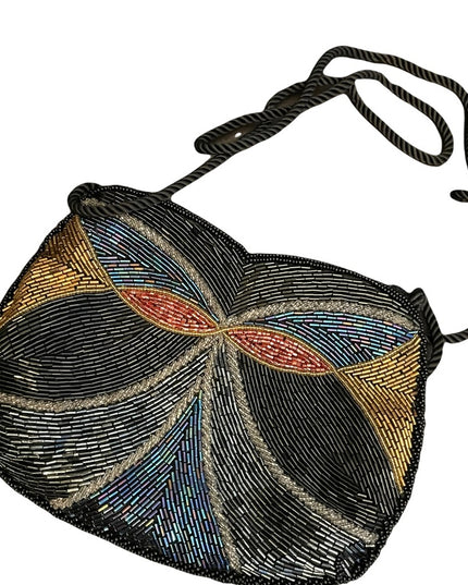 Vintage 1980s seed beed evening butterfly design purse