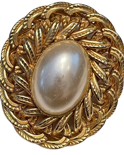Vintage 1980s Faux pearl Large Scarf clip gold finish