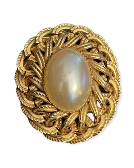 Vintage 1980s Faux pearl Large Scarf clip gold finish