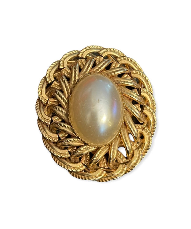 Vintage 1980s Faux pearl Large Scarf clip gold finish