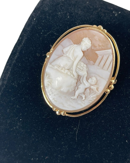 14K Gold Victorian cherub with goddess Italian Cameo brooch  pendant