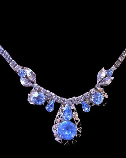 Vintage Crystal silver blue choker necklace