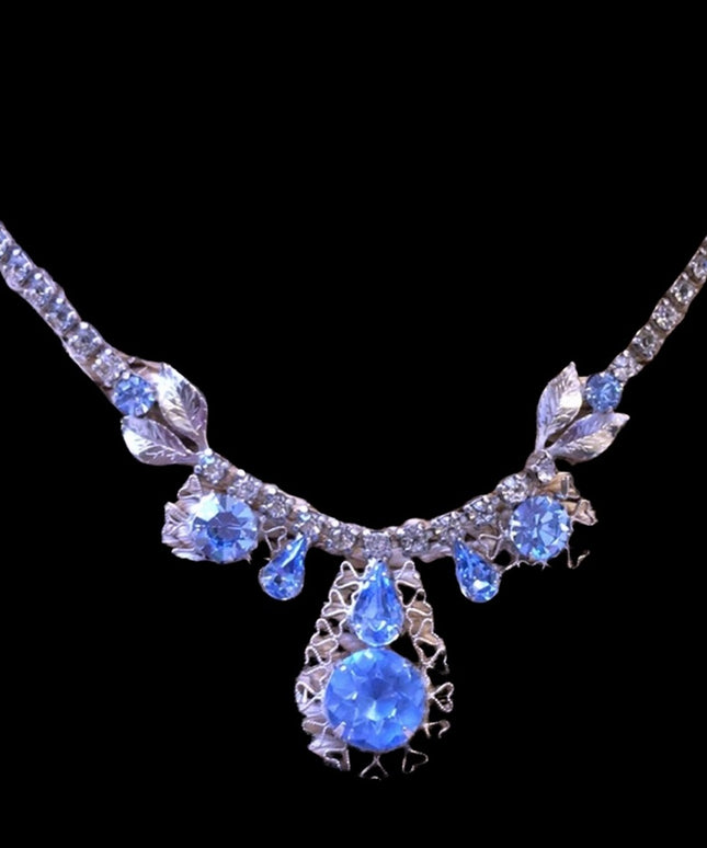 Vintage Crystal silver blue choker necklace