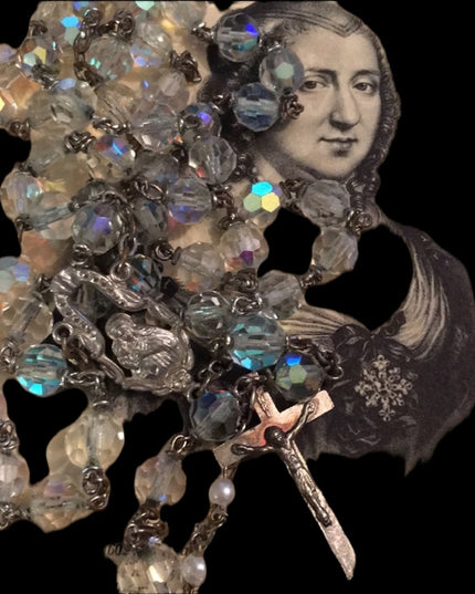 22” Vintage Catholic crucifix religious crystal rosary Beauty!