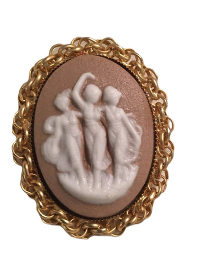 Vintage 3 graces ceramic cameo pendant brooch