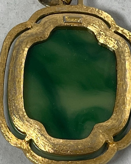 VTG 1960s Crown Trifari Faux Jade Japanese Geisha large necklace pendant gold
