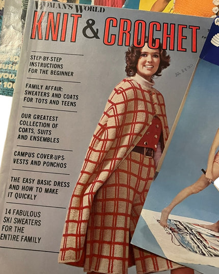 Lot of 7 pcs groovy 1970s Crochet books cape bathing suits & more! vintage