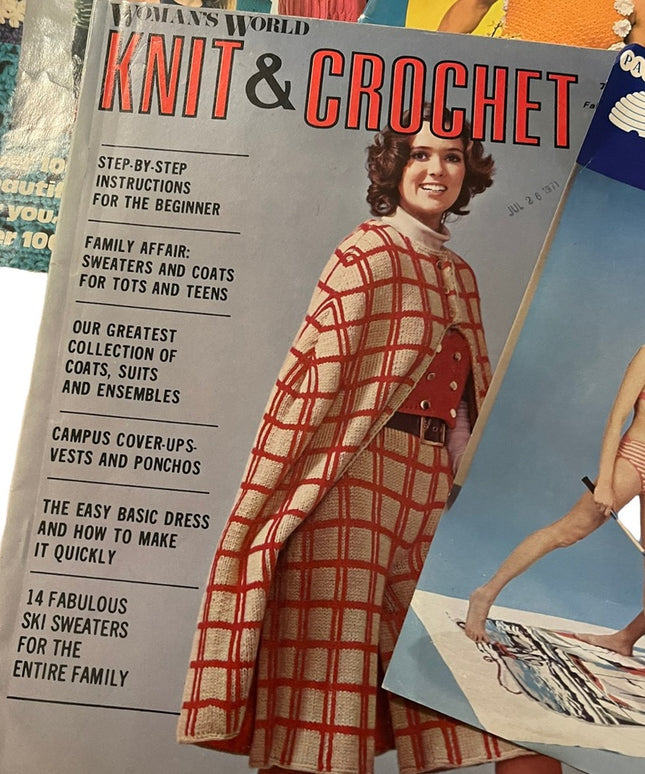 Lot of 7 pcs groovy 1970s Crochet books cape bathing suits & more! vintage