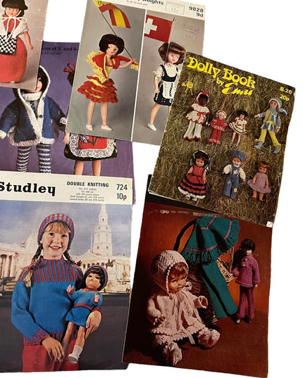 Vintage doll & toy knitting patterns Lot 12 pcs Vg cond