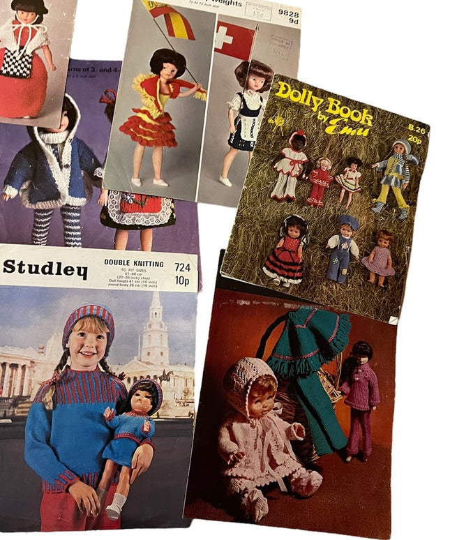 Vintage doll & toy knitting patterns Lot 12 pcs Vg cond
