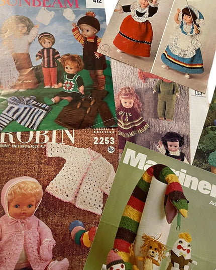 Vintage doll & toy knitting patterns Lot 12 pcs Vg cond