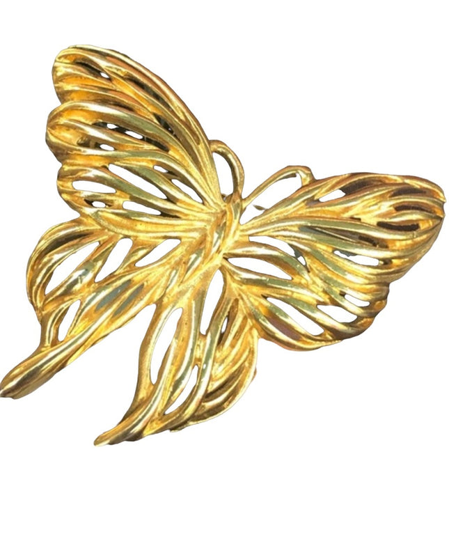 Vintage 1980s gold tone butterfy 2” brooch