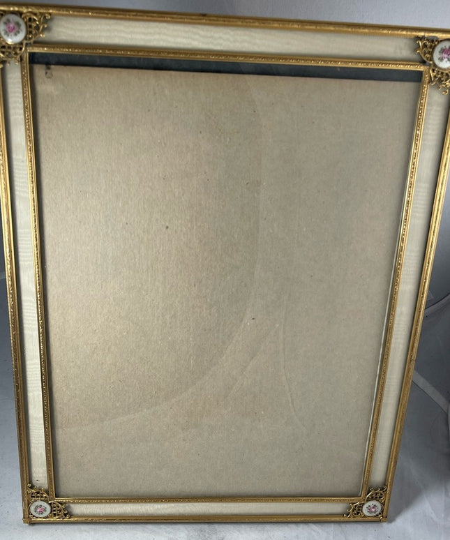 Antique Guilloche Brass enamel photo frame Victorian 11x14” French from France