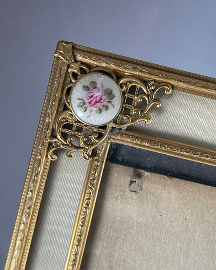 Antique Guilloche Brass enamel photo frame Victorian 11x14” French from France