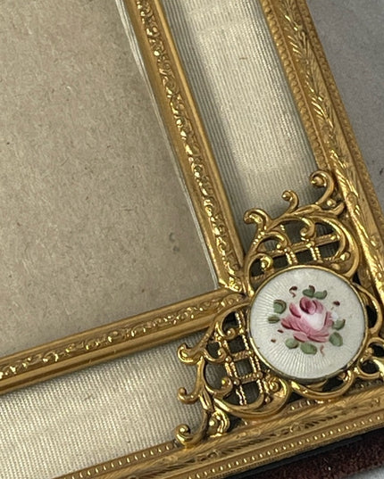 Antique Guilloche Brass enamel photo frame Victorian 11x14” French from France