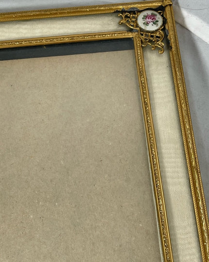Antique Guilloche Brass enamel photo frame Victorian 11x14” French from France