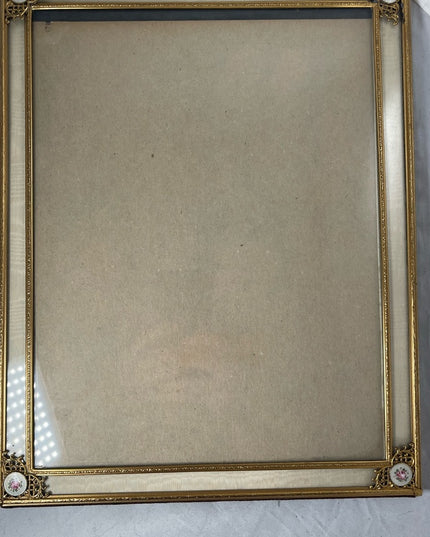 Antique Guilloche Brass enamel photo frame Victorian 11x14” French from France