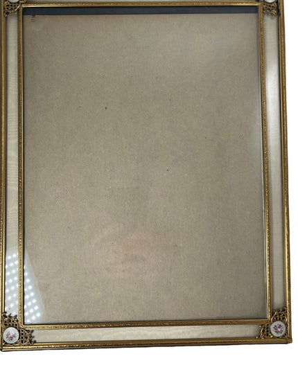 Antique Guilloche Brass enamel photo frame Victorian 11x14” French from France