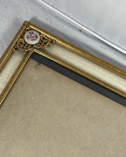 Antique Guilloche Brass enamel photo frame Victorian 11x14” French from France