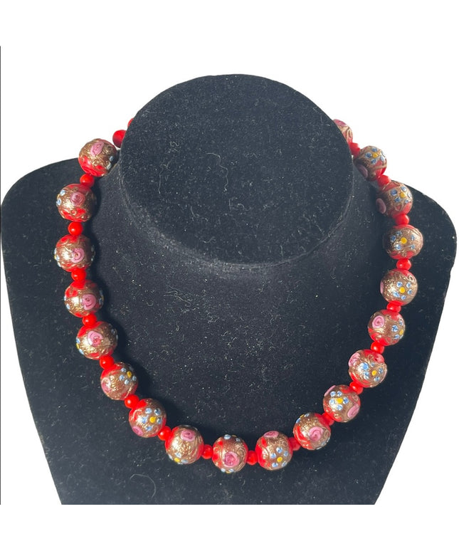 Vintage Italian Italy Venetian Wedding cake bead necklace glass beads