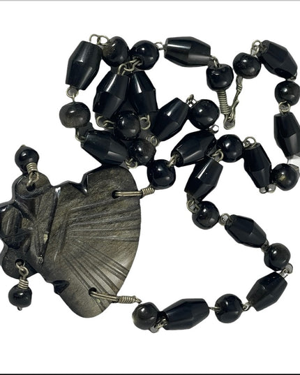 Vintage Heavy black onyx Aztec Pendant necklace
