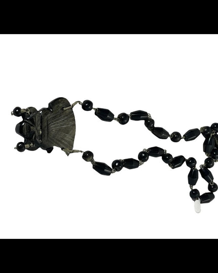 Vintage Heavy black onyx Aztec Pendant necklace