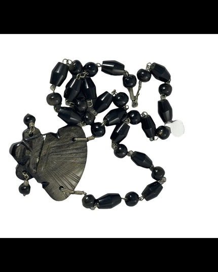 Vintage Heavy black onyx Aztec Pendant necklace