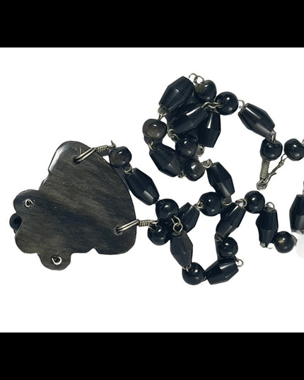 Vintage Heavy black onyx Aztec Pendant necklace