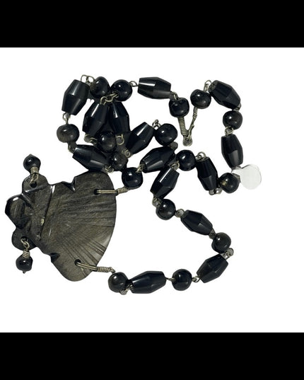 Vintage Heavy black onyx Aztec Pendant necklace