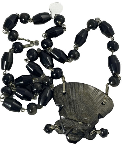 Vintage Heavy black onyx Aztec Pendant necklace