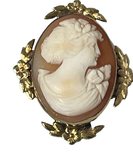 Vintage 1930s 14k Gold Filled BIRKS Shell Cameo pendant brooch