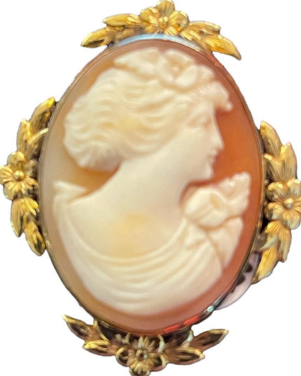 Vintage 1930s 14k Gold Filled BIRKS Shell Cameo pendant brooch
