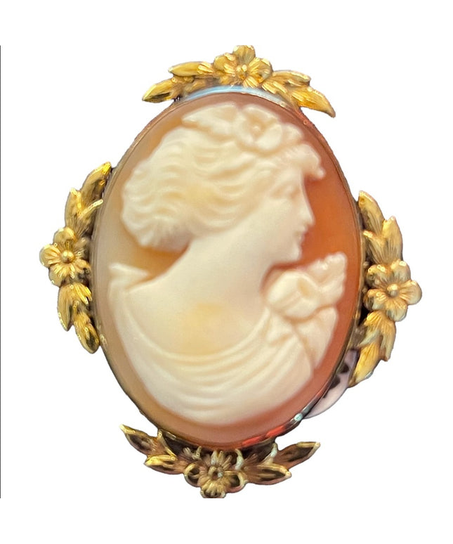 Vintage 1930s 14k Gold Filled BIRKS Shell Cameo pendant brooch
