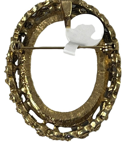 Vintage Ceramic Cameo (transfer) Bead gold ornate pendant brooch