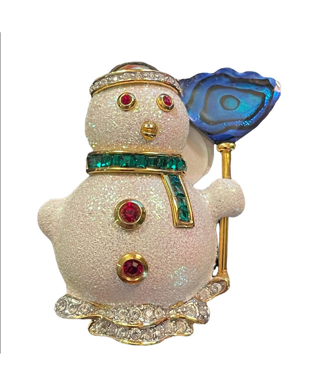 Butler 2000 Spec Ed Snowman crystal finish brooch christmas