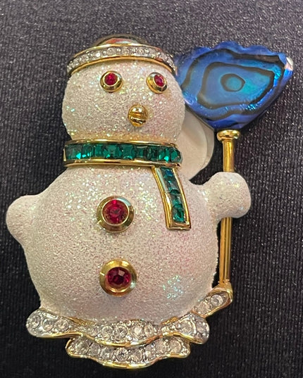 Butler 2000 Spec Ed Snowman crystal finish brooch christmas