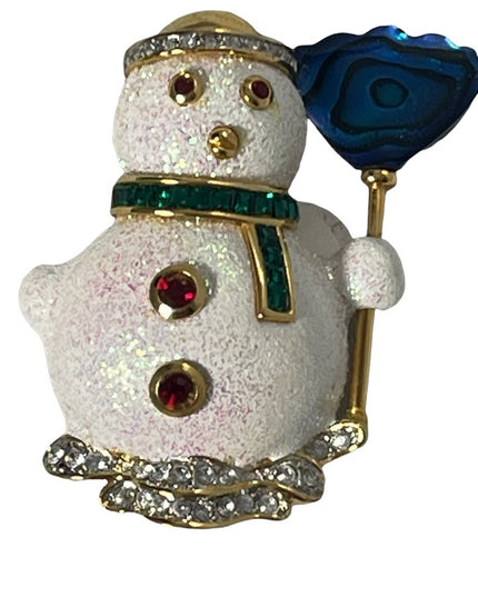 Butler 2000 Spec Ed Snowman crystal finish brooch christmas