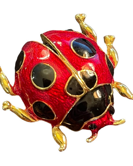 Vintage 1980s Enameled Lady Bug brooch gold finish