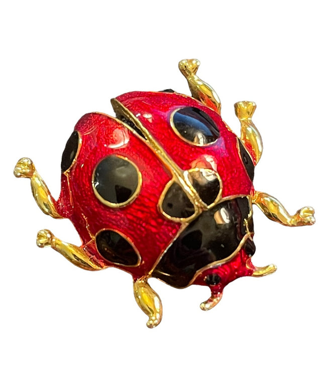 Vintage 1980s Enameled Lady Bug brooch gold finish