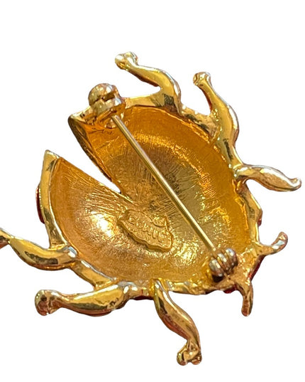 Vintage 1980s Enameled Lady Bug brooch gold finish