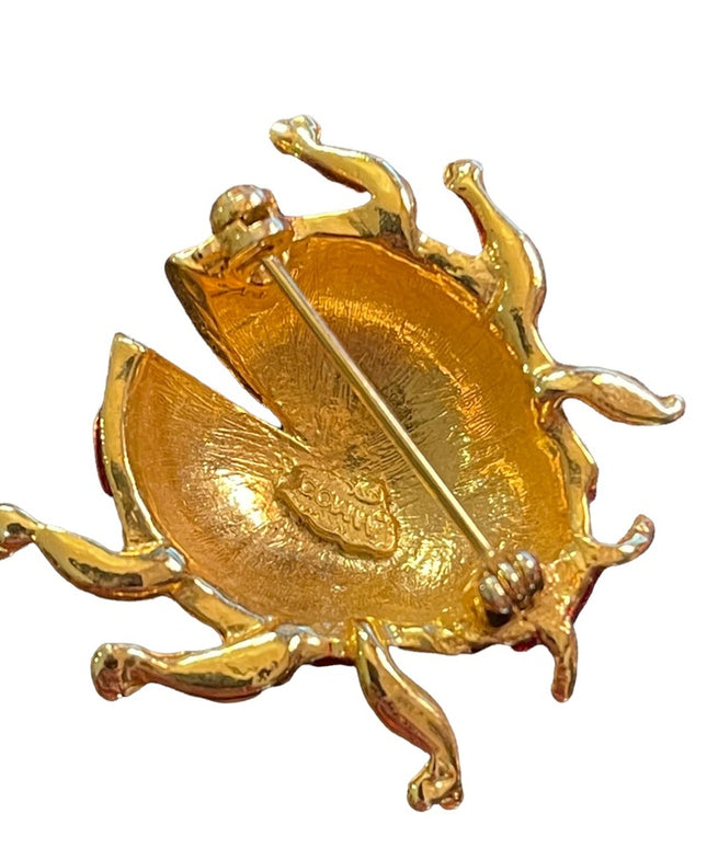 Vintage 1980s Enameled Lady Bug brooch gold finish