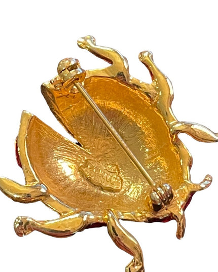 Vintage 1980s Enameled Lady Bug brooch gold finish