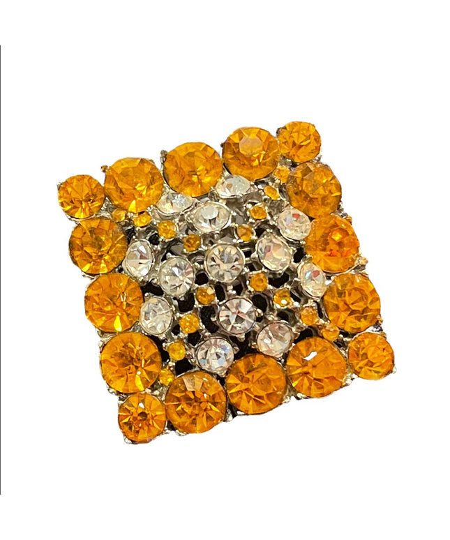 Vintage Juliana? crystal brooch warm amber colors set in silver tone metal