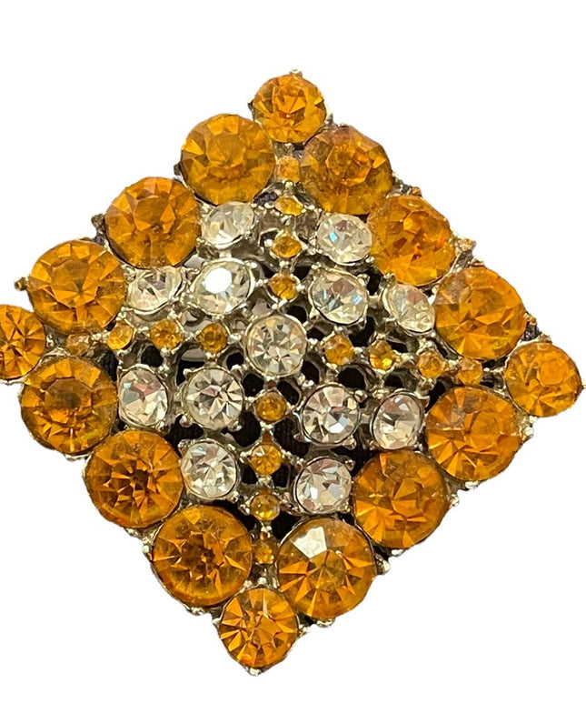 Vintage Juliana? crystal brooch warm amber colors set in silver tone metal