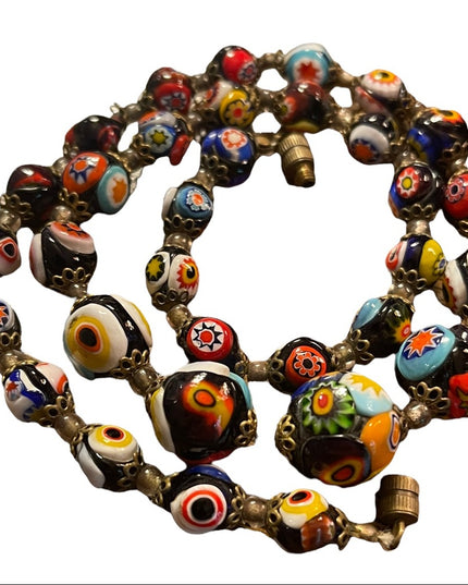 Vintage Millefiori Glass Bead Graduated Necklace Italian Italy (2)