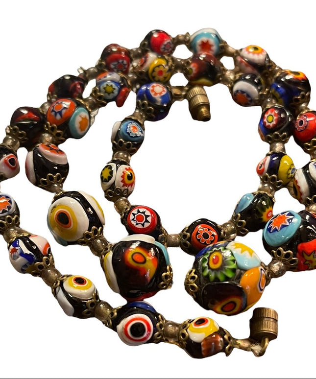 Vintage Millefiori Glass Bead Graduated Necklace Italian Italy (2)