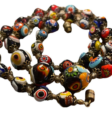 Vintage Millefiori Glass Bead Graduated Necklace Italian Italy (2)