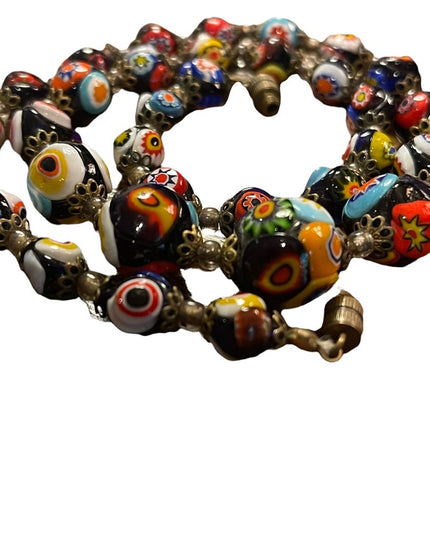 Vintage Millefiori Glass Bead Graduated Necklace Italian Italy (2)