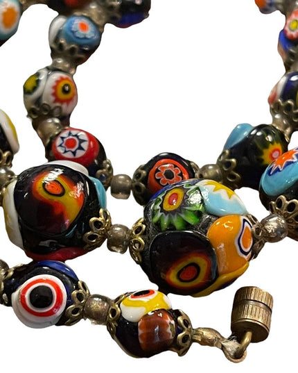 Vintage Millefiori Glass Bead Graduated Necklace Italian Italy (2)